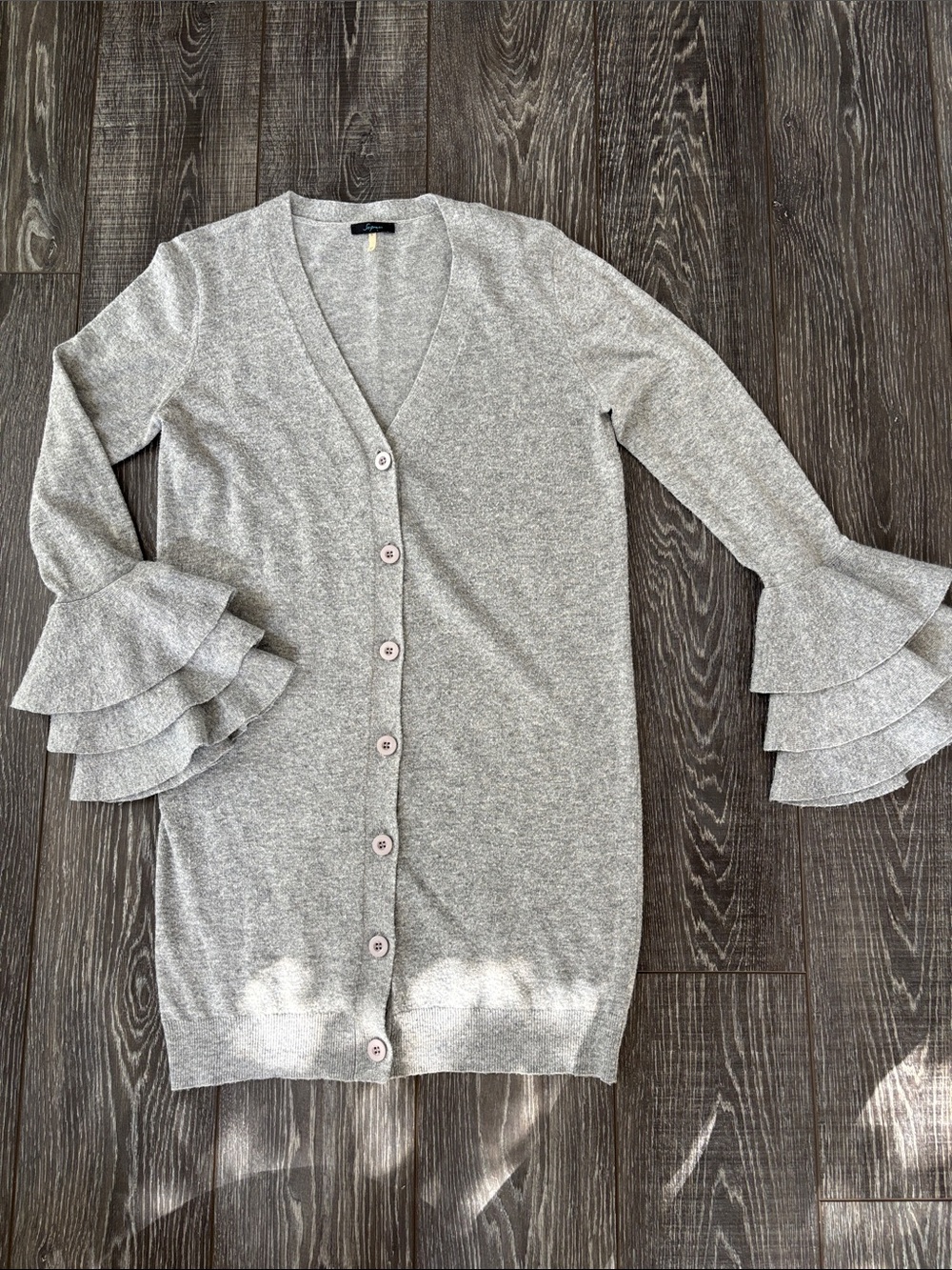 Soprano Grey Gray Ruffle Sleeve Button Cardigan Small